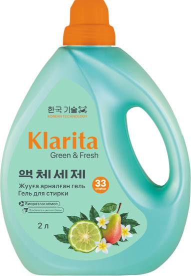 «KLARITA» Средство жидкое для стирки «Green & Fresh» «KLARITA» Кір Жууға Арналған Сұйық Құрал «Green & Fresh» 2л