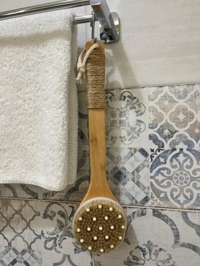 Щётка массажная для тела, с ручкой, натуральная щетина