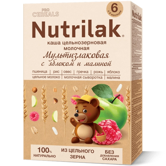PROCEREALS Мультизлаковая с яблоком и малиной каша мол. 200 г | Nutrilak