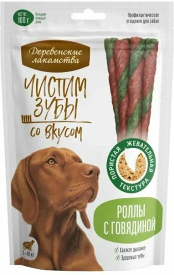 Лакомство для собак Чистим зубы, Роллы с говядиной