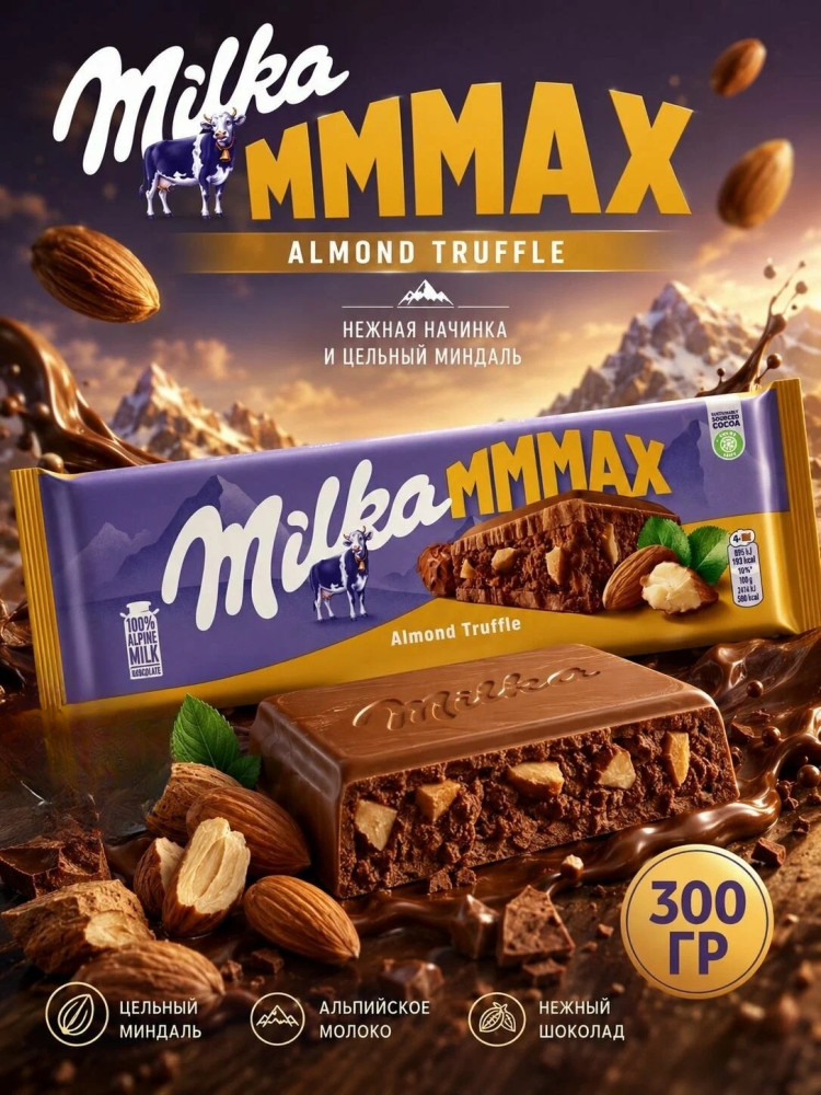 Шоколад молочный с трюфельной начинкой и миндалем «Almond Truffle» | MMMAX | Milka