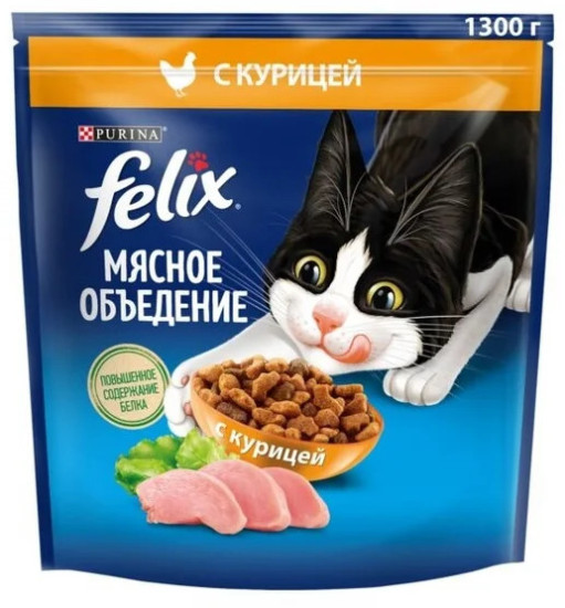 Сухой корм для взрослых кошек Мясное объедение с курицей