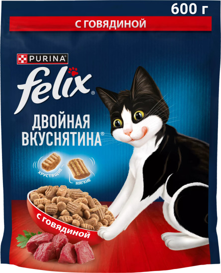 Сухой корм для взрослых кошек Двойная Вкуснятина с говядиной