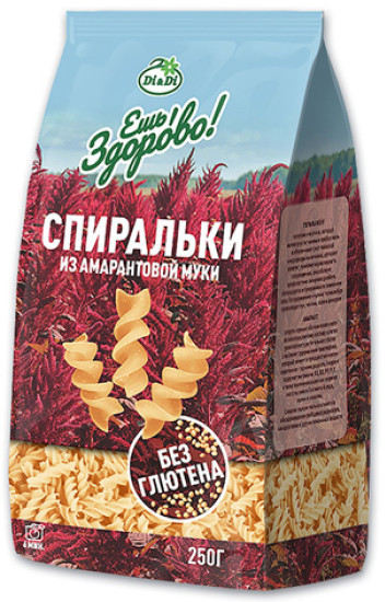 Макароны безглютеновые из амарантовой муки Спиральки 250 гр «Ешь Здорово»