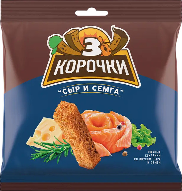 Сухарики ржаные «Сыр и семга» | 3 Корочки
