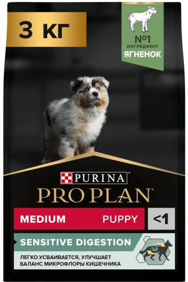 Сухой корм Plan Optidigest Puppy для щенков средних пород с чувствительным пищеварением, с ягненком