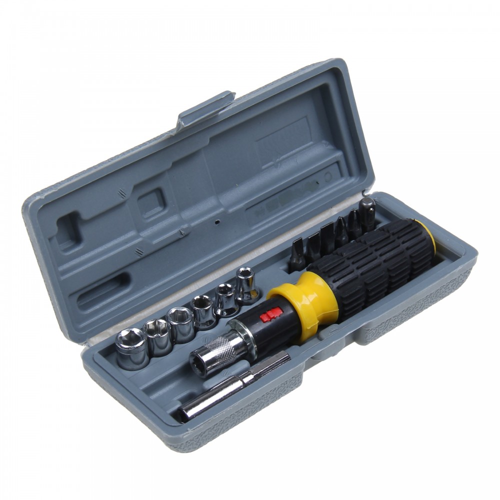 Отвертка реверсивная «TUNDRA basic» с набором бит и головок, 15 предметов, кейс | Basic | Tundra