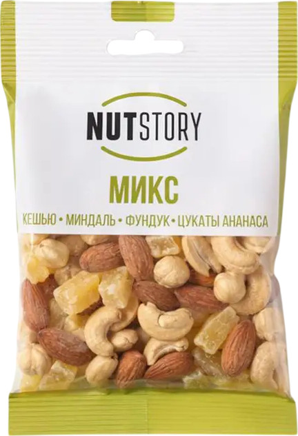 Микс из кешью, миндаля, фундука, цукатов ананаса | Nut Story