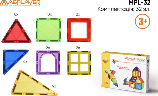 Конструктор магнитные плитки 32эл