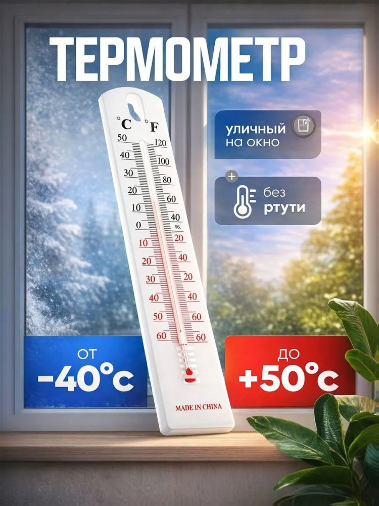 Термометр на окно для улицы / Градусник наружный, уличный, оконный