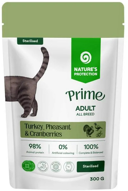 Prime Adult All Breed Sterilised Turkey, Pheasant & Cranberries пауч для кошек с индейкой, фазаном и клюквой | Nature's Protection