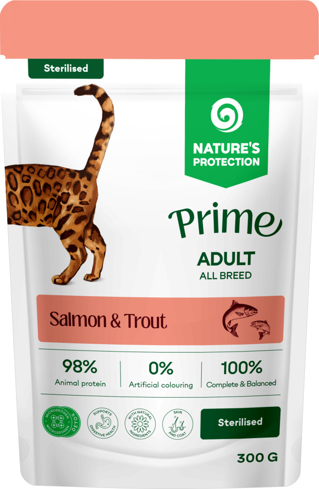 Prime Sterilised Adult Cats All Breeds Salmon & Trout пауч для стерилизованных кошек с лососем и форелью | Nature's Protection