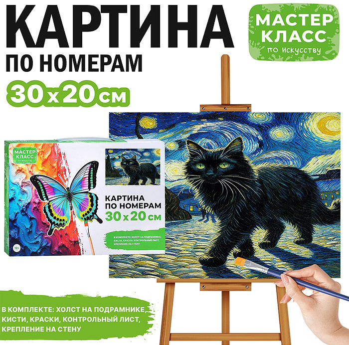 Картина по номерам «Кот звездной ночью» | Мастер класс