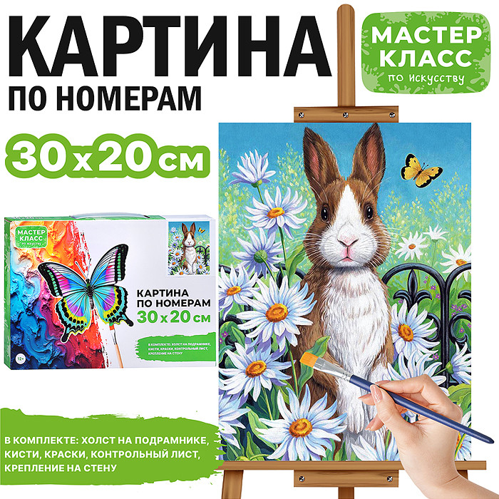 Картина по номерам «Кролик в ромашковом поле» | Мастер класс