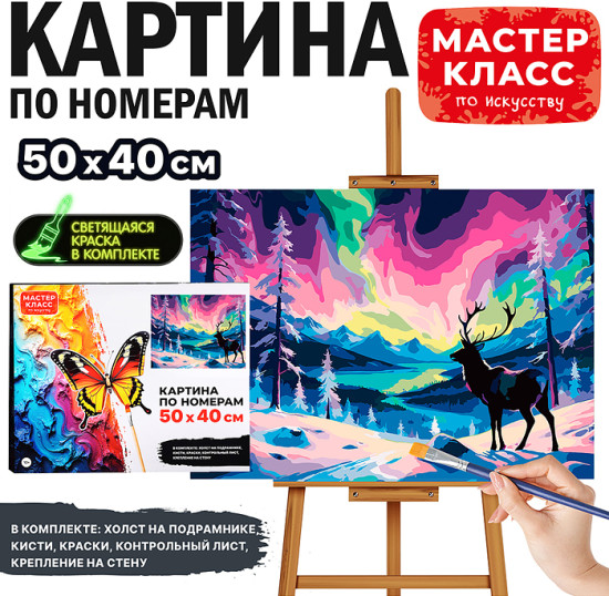 Картина по номерам «Северное сияние и олень»