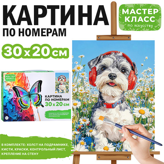 Картина по номерам «Щенок в наушниках»