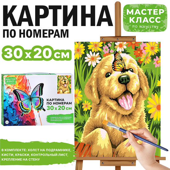 Картина по номерам «Щенок и бабочка»