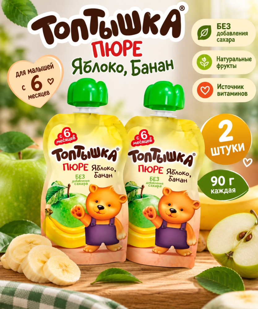 Пюре «Яблоко, Банан» , 2 шт | Топтышка