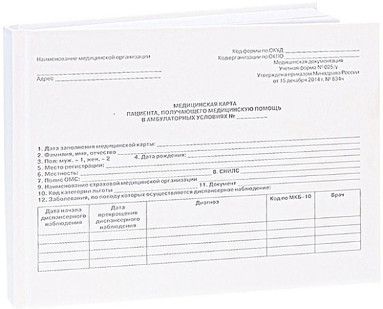 Амбулаторная карта взрослого, форма 025/у