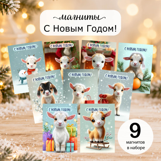 Набор новогодних магнитов на холодильник 9 шт 6×8,5 см