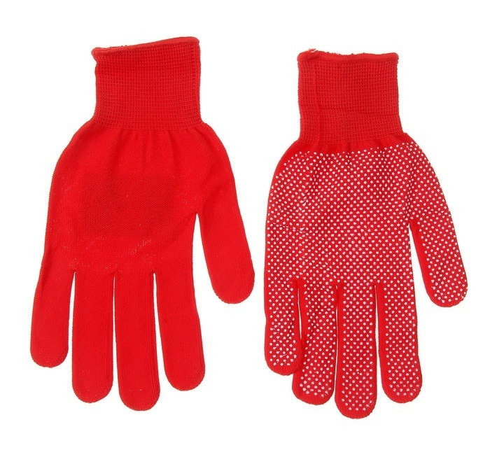 Перчатки х/б с нейлоновой никтой с ПВХ, красные | Доляна