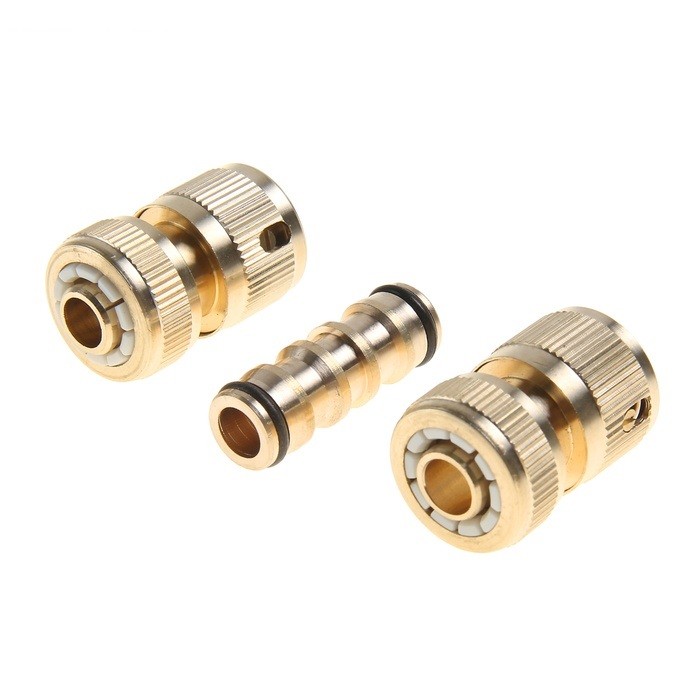 Набор для полива, коннекторы 1/2" цанга, 1/2" цанга с аквастопом, соединитель, латунь | Доляна
