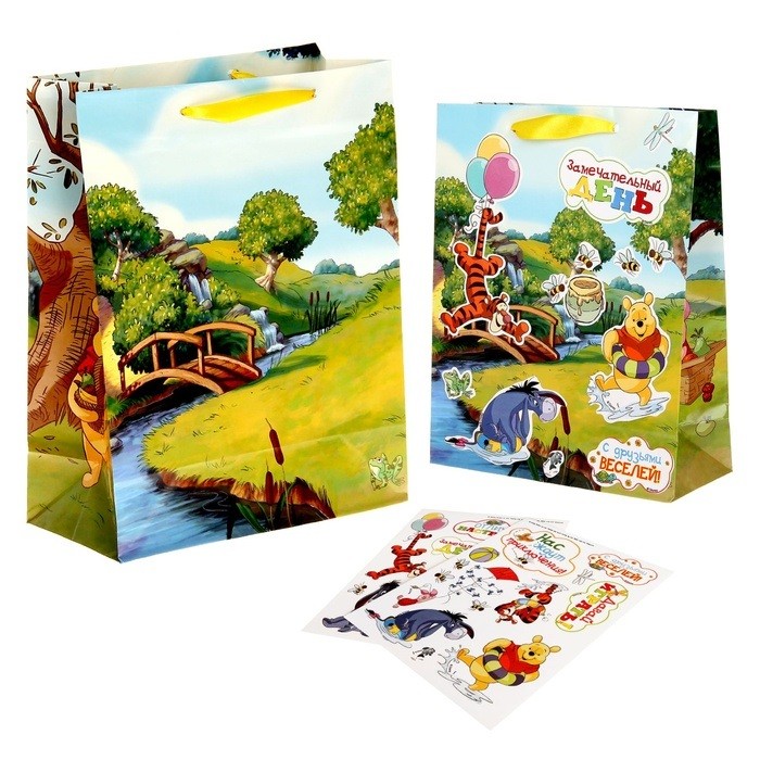 Пакет ламинат вертикальный с наклейками «С друзьями веселей» | Медвежонок Винни и его друзья | Disney