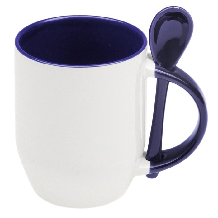 Кружка под сублимацию с ложкой «Акцент», 320 мл, синяя