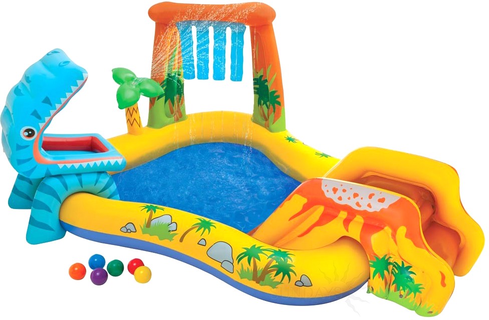Игровой центр с горкой и распылителем «Динозавр» (размер 241х191х109 см) | Intex