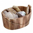 Набор банный в деревянном ушате, 5 предметов: мочалка, пемза-щетка, расческа, массажер, зеркало