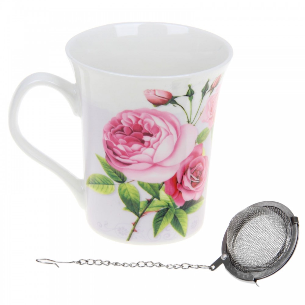 Кружка с ситом 300 мл «Букет цветов», цвет в ассортименте | Кружки из керамики «Букет цветов» | Доляна