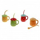 Кружка с крышкой, ложкой-соломинкой 350 мл «Клубничка», цвет в ассортименте