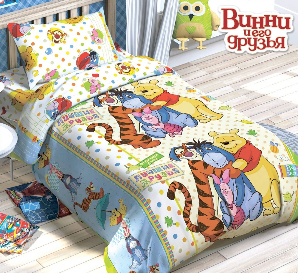 Детский комплект постельного белья «Винни Пух и его друзья» (1,5 спальный, бязь, 1 наволочка 50х70) | Медвежонок Винни и его друзья | Этель
