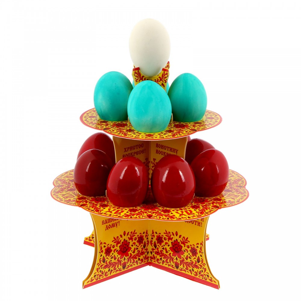 Пасхальная подставка на 12 яиц «ХВ» под хохлому