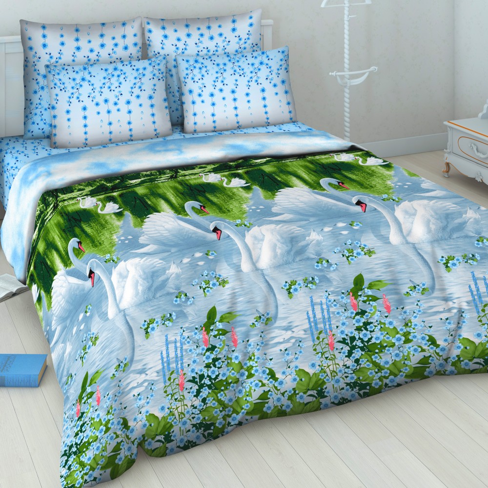 Комплект постельного белья «Белые лебеди» (арт. 5411/1, 2-спальный, бязь, 2 наволочки 70х70) | Природа-матушка | ТДЛ Текстиль