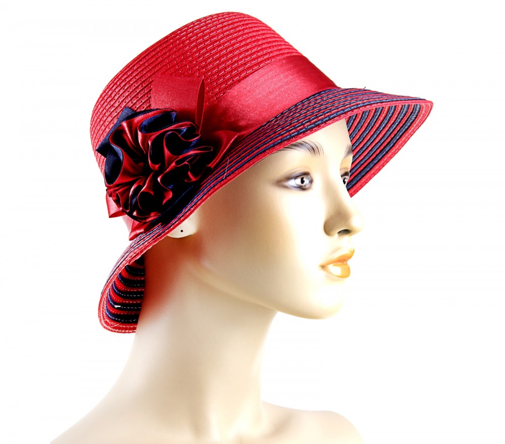 Шляпа пляжная «Маркиза» с цветком, цвет красный