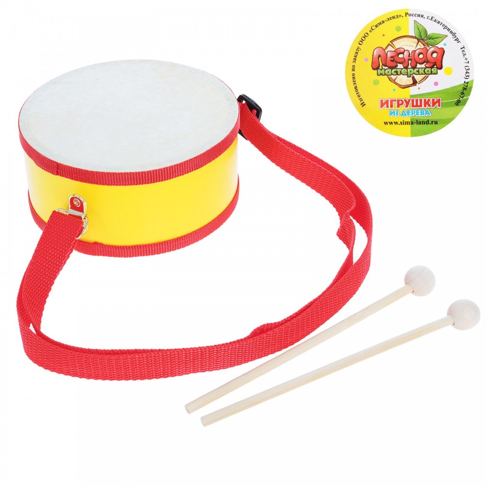 Игрушка музыкальная «Барабан» с палочками, на ленте | Лесная мастерская