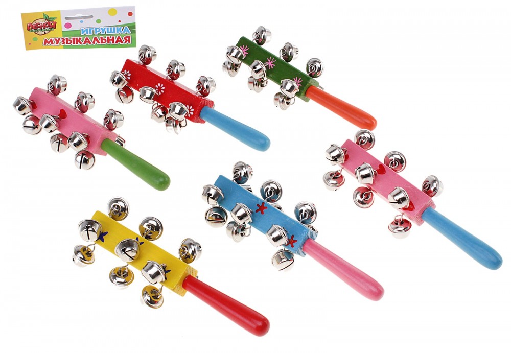 Погремушка с колокольчиками и ручкой, цвет в ассортименте | Лесная мастерская