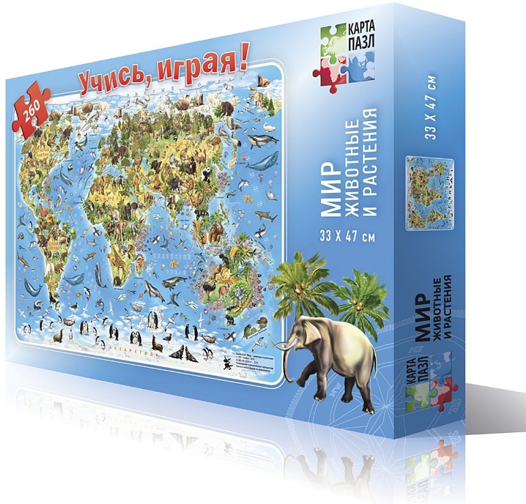 Карта-пазл «Животный и растительный мир Земли» 260 деталей | Учись, играя!