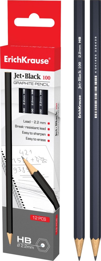 Карандаш «Jet Black 100» HB, черный шестигранный корпус | Jet Black | Erich Krause