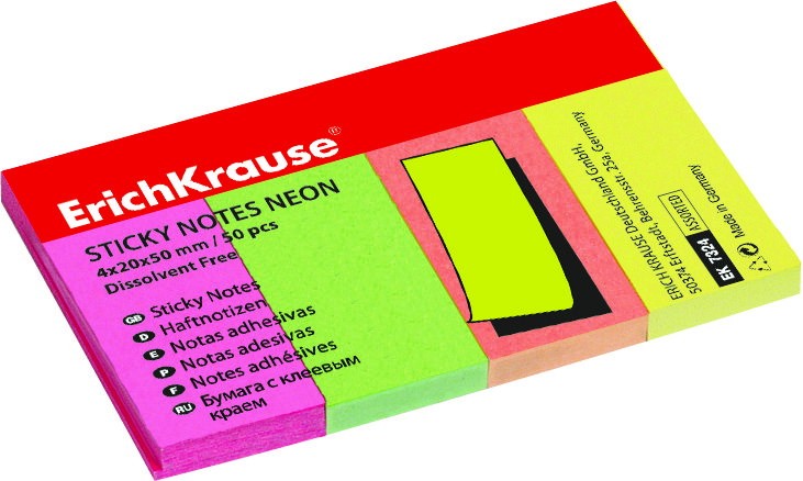 Закладки с клеевым краем «ErichKrause. Неон», 50 штук, 4х20х50 мм | Бумага с клеевым краем | Erich Krause