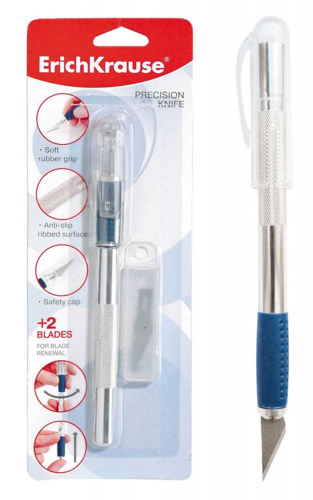 Нож-скальпель «ErichKrause», 8 мм, 2 запасных лезвия | Ножи канцелярские | Erich Krause
