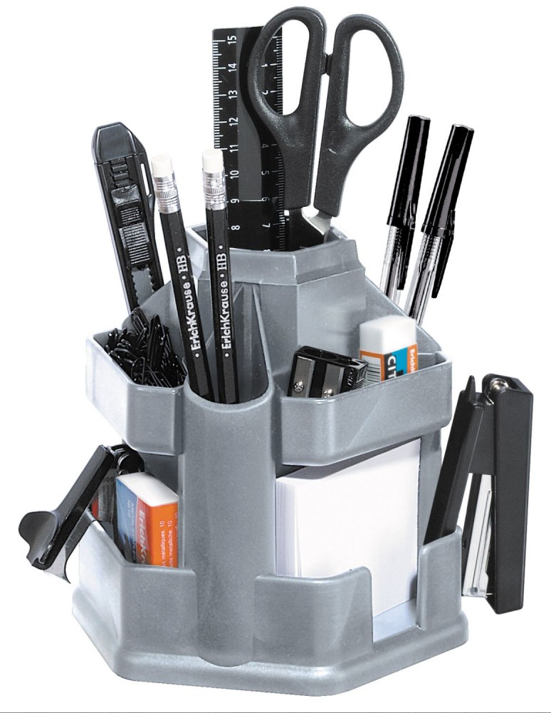 Набор настольный «Офисный», 15 предметов, серый, вращающийся | Наборы настольные | Erich Krause