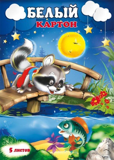 Картон белый «Енот», 5 листов