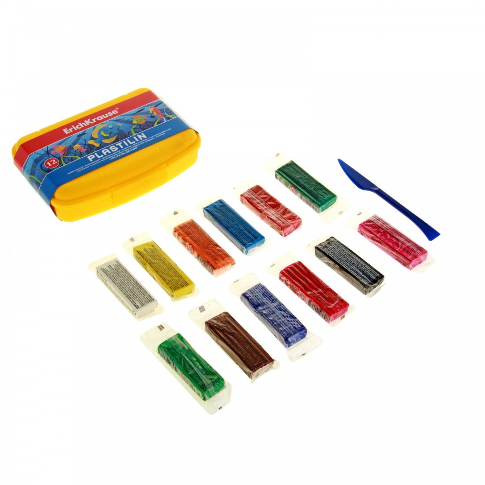 Пластилин 12 цветов 216гр со стеком, в пластиковом боксе | Erich Krause