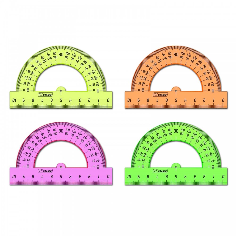 Транспортир «Стамм», 10 см, 180 градусов, флуоресцентный, цвет в ассортименте | Стамм