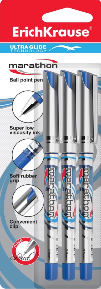 Набор ручек шариковых «MARATHON», 3 штуки, синие | Erich Krause