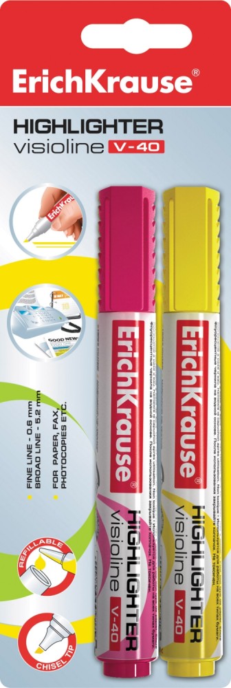 Набор текстмаркеров «ErichKrause V-40», 2 штуки | Текстмаркеры | Erich Krause