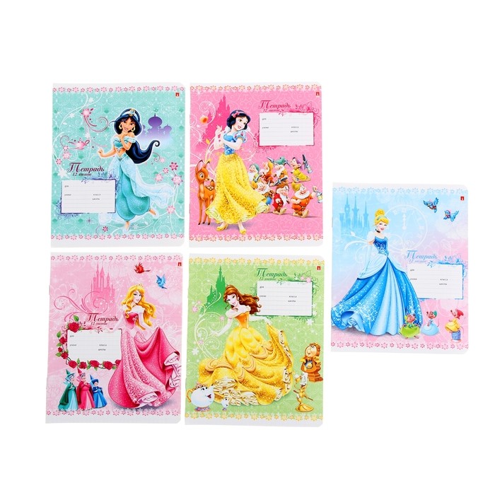 Тетрадь «Принцессы», 12 листов, клетка, в ассортименте