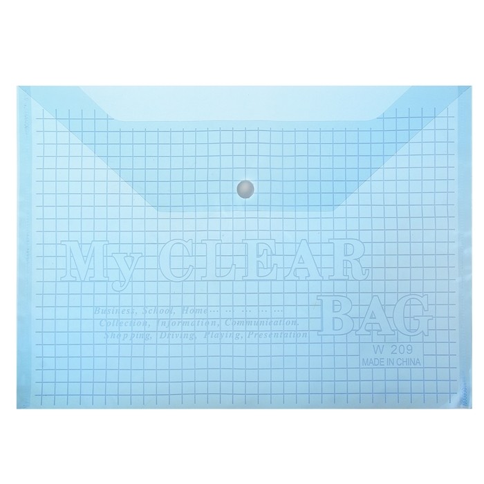 Папка-конверт на кнопке А4 «Клетка», 120мкр, тонированная, синий